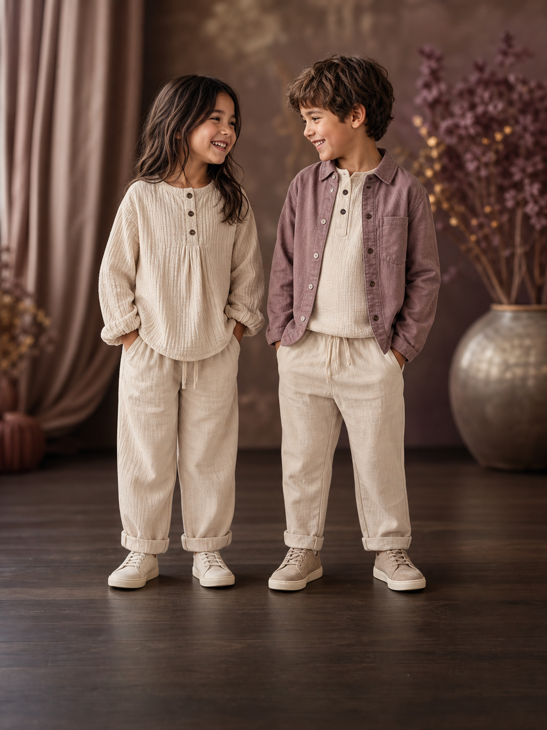 Niña y niño con prendas infantiles unisex